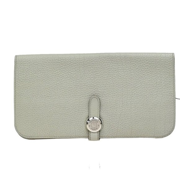 HERMES Logo Dogon Long Bifold Wallet Leather Gray SHW 32RF421 - Picture 1 of 13